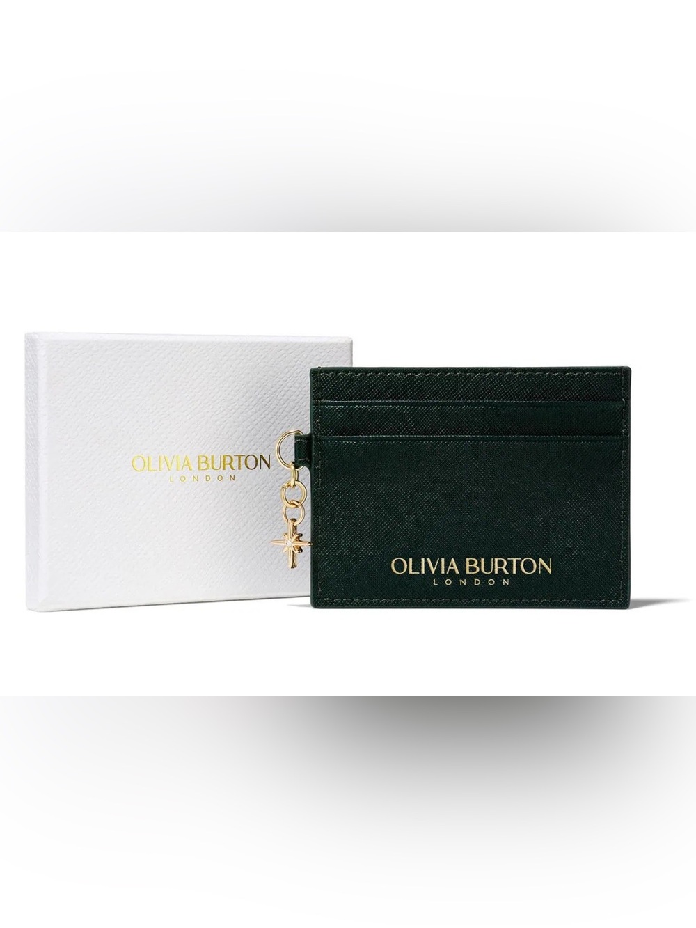 OLIVIA BURTON Dark Green Card Case with Gold Charm